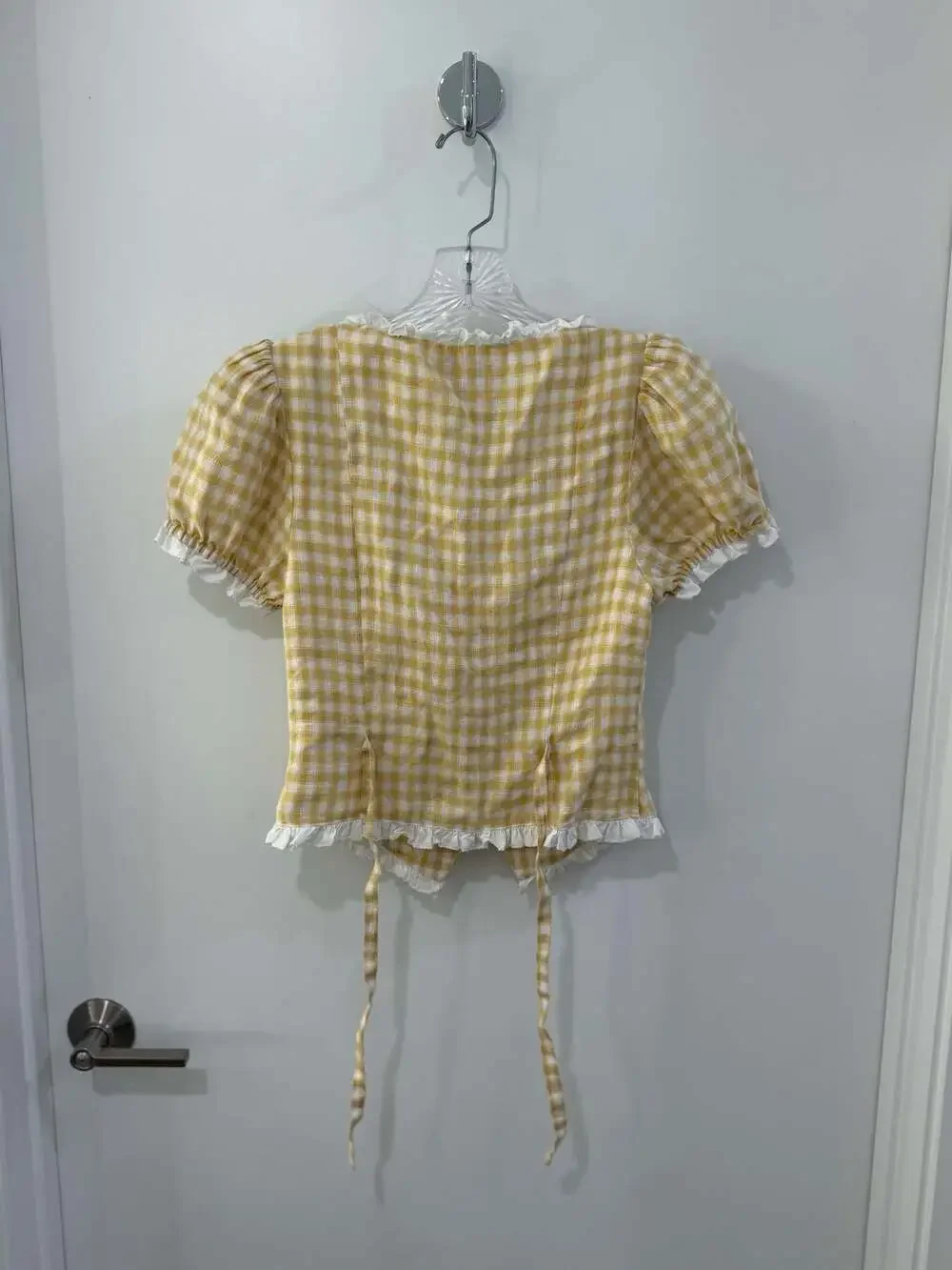 Reformation Rosemary Linen Top in Yellow Gingham